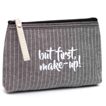 Striped handkerchief “But first makeup!” Gray-Pastel