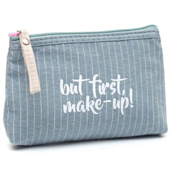 Striped handkerchief “But first make-up!” Blue-Pastel