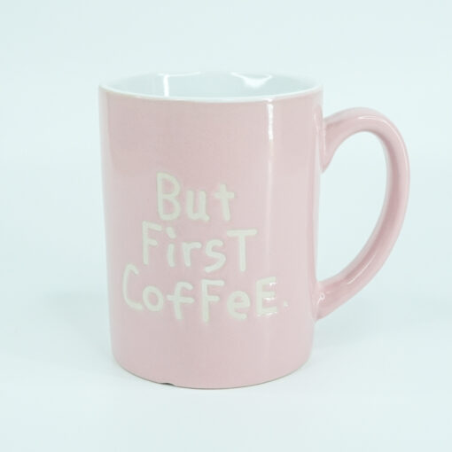 Κούπα ροζ ”but first coffee” 350 ml